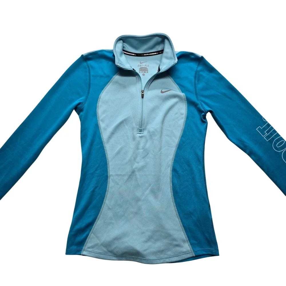 Nike Dri-Fit Athletic Quarter Zip Pullover Blue Running Training XS‎